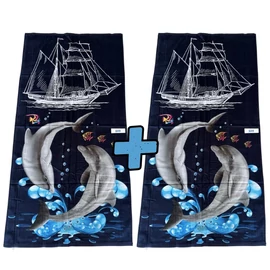 Strand törölköző 70 x 140 cm - Hajó és delfin mintás 1+1 AJÁNLAT 209-2