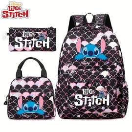 Disney Stitch 3 részes iskolatáska szett – Hátizsák, uzsonnás táska és tolltartó - FEKETE  AV2563257-F