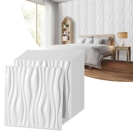 3D falpanel szett – fehér hullám, PVC, 50 × 50 cm 12 db 15173XV32-hfh5