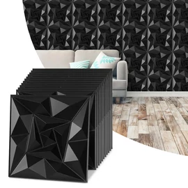 3D falpanel szett – kvarcfekete PVC 50 × 50 cm 12 db 15173XV32-kf5