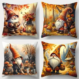 4 darabos Őszi Gnóm Mintás Díszpárnahuzat Szett – 45×45 cm RL432955