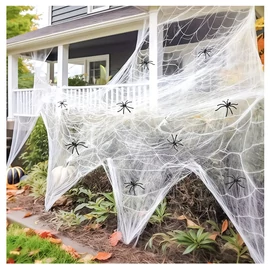 Puha Pókháló Halloween Dekoráció – 10 db Mű Pókkal AE226477