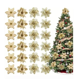 Karácsonyi virágdísz szett – 24 db, arany, 14–15 cm – NV167367-2