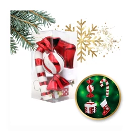 Karácsonyi dísz szett – 4 db piros-fehér dekoráció BSN51