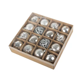 Karácsonyi díszgömb készlet – 16 darabos, ezüst színű (6 cm) 26100