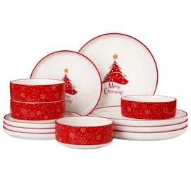 12 darabos karácsonyi porcelán étkészlet – piros-fehér EG9018660