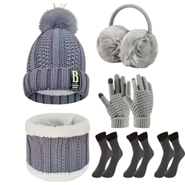 7 darabos téli kiegészítő szett – sapka, sál, kesztyű, fülvédő és meleg zoknik (szürke) YG6583554S