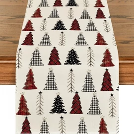 Karácsonyi asztali futó 180 x 33 cm – piros karácsonyfás minta – BZK08