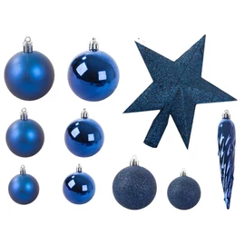 Karácsonyfadísz készlet – 33 darabos, sötétkék, csillogó dekorációs szett 26169