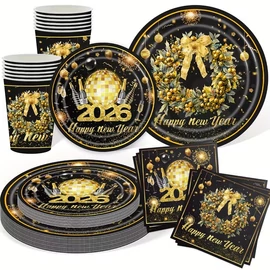 Elegáns 80 db-os 2026 Szilveszteri Parti Étkészlet Szett HT7042785