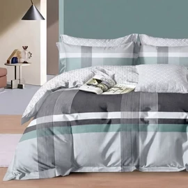 Modern Türkiz-Szürke Kockás Ágyneműhuzat – 3 részes M05-01-02