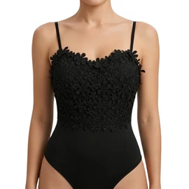 Női csipkés body virágmintás hímzéssel, fekete, "S" méret BR9277863-5