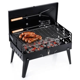 Összecsukható, hordozható faszenes grillsütő tokkal és tartozékokkal – 43x26x29 cm 489377