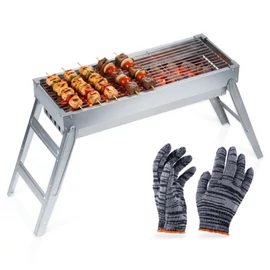 Hordozható összecsukható acél faszenes grillsütő – 73x21x37 cm, ezüst színben 489386