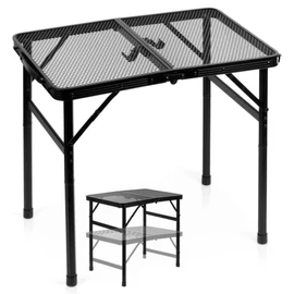 Összecsukható alumínium kempingasztal, fekete, 2 az 1-ben – 60x40x27/56 cm 489389