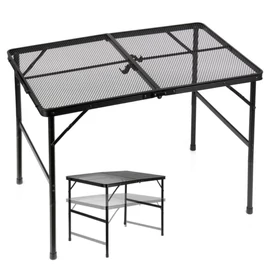 Összecsukható alumínium kempingasztal, fekete, 2 az 1-ben – 90x60x42/66 cm 489393