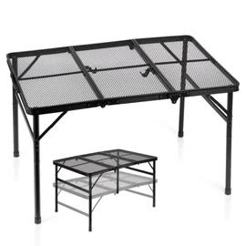 Összecsukható alumínium kempingasztal, fekete, 2 az 1-ben – 90x60x27/56 cm 489394