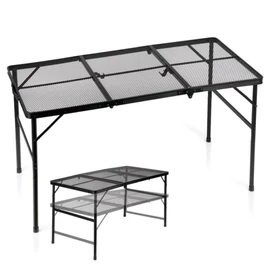 Összecsukható alumínium kempingasztal, fekete, 2 az 1-ben – 120x60x37/66 cm 489395