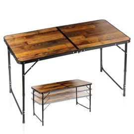 Összecsukható alumínium kempingasztal, barna, 3 az 1-ben – 120x60x54/62/70 cm 489404