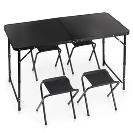 Összecsukható alumínium kempingasztal székekkel – 120x60x55/62/70 cm, 5 részes szett 489413
