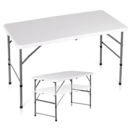 Összecsukható vendéglátóasztal, acél, fehér, 2 az 1-ben – 120x60x49/73,5 cm 489431