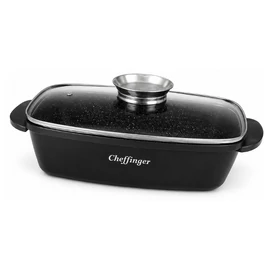 Cheffinger 32 cm-es márványbevonatos sütőtál üvegfedővel CF-RO32