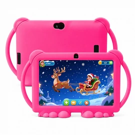 Gyerek tablet Android 14 rendszerrel 4 GB RAM + 32 GB tárhellyel, leejtésálló tokkal – Rózsaszín RE10587209