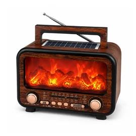 Napelemes retro rádió Bluetooth hangszóróval és kandalló fényhatással FP-2393-S