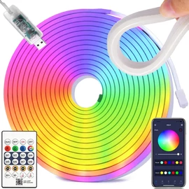 5 méteres RGB neon LED szalag, Bluetooth alkalmazással és távirányítóval 12439