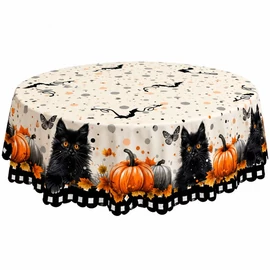 Vespri Halloween fekete macskás-tökös ovális asztalterítő – 152 × 214 cm 1WM0562187-O