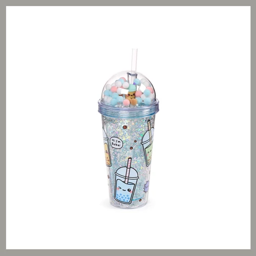 Csillámos Bubble Tea Pohár Kupakkal és Szívószállal CUP83