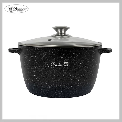 BACHMAYER Tapadásmentes vastagfalú magas lábas üveg fedővel – 24 cm, fekete, 6 liter – BM-7885-24