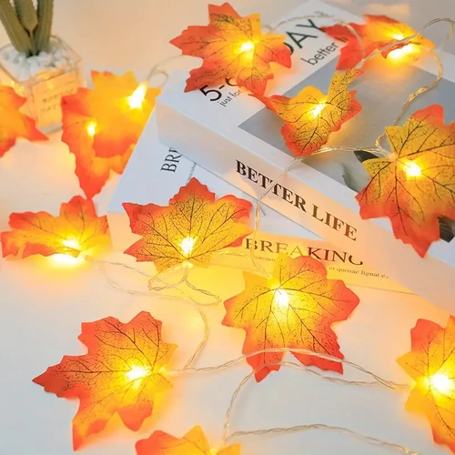 LED-es őszi juharlevél fényfüzér – elemes 1,5 m AY06817-1510