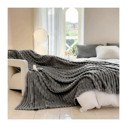 Plüss ágytakaró, szürke– KQ4353389-180SZ, 180 x 200 cm