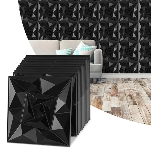 3D falpanel szett – kvarcfekete PVC, 30 × 30 cm 12 db 15173XV32-kf