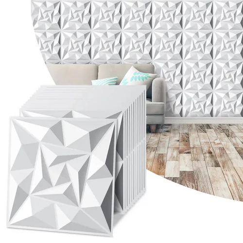 3D falpanel szett – kvarcfehér PVC, 30 × 30 cm 12 db 15173XV32-kfh