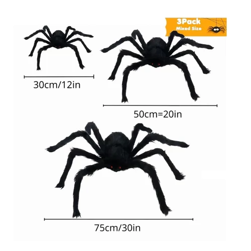 Halloween dekoráció – 3 db valósághű pók – MU4132738