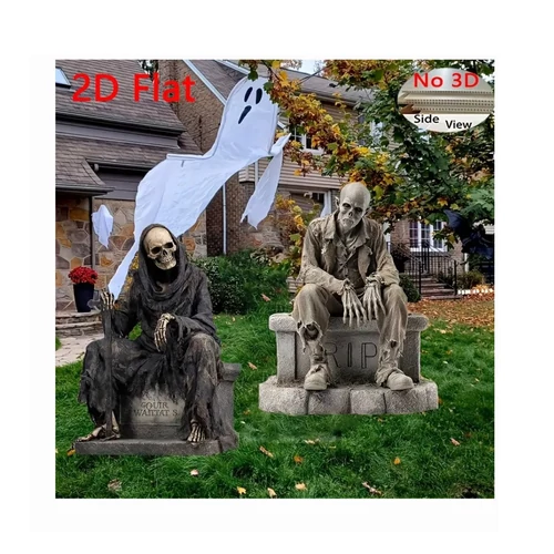 Gótikus Halloween sírkő dekoráció – 2 db 2D koporsószobor, tartós műanyag UN5999503