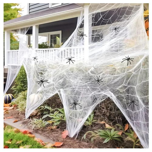 Puha Pókháló Halloween Dekoráció – 10 db Mű Pókkal AE226477