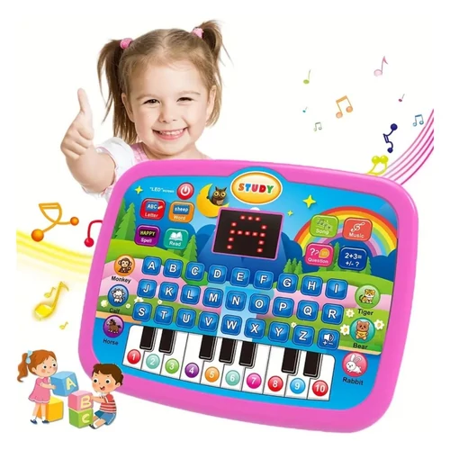 Gyerek tanuló tablet – zenélő és világító, 10 funkcióval, rózsaszín – UV380857-2