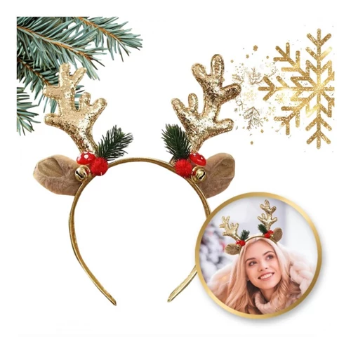 Karácsonyi rénszarvasos fejpánt arany agancsokkal – O538Z
