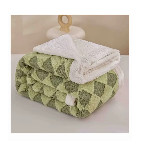 Sherpa pléd zöld–fehér rombusz mintával 200×220 cm ZF-Z200