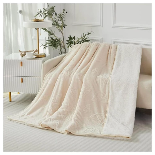 Violet 2 rétegű pillangó mintás ágytakaró/pléd 150x200 cm - Krémszínű HD150200-5