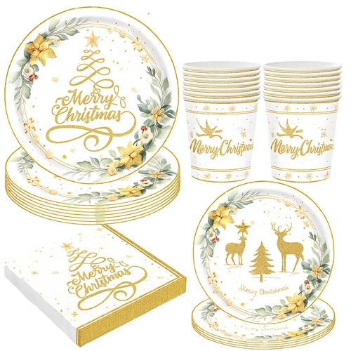 80 darabos papír fehér-arany színű karácsonyi asztali szett AR5181145