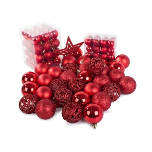 Karácsonyfadísz készlet 100 darabos – piros színben 26011_CZE