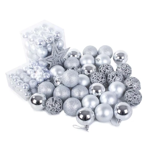 Karácsonyfadísz készlet 100 darabos – ezüst színben 26011_S