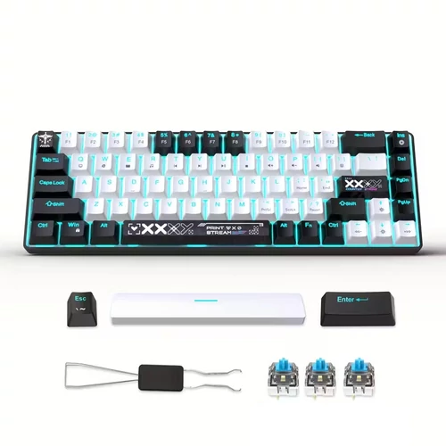 HXSJ 60% STREAM mechanikus billentyűzet fekete-fehér kék switchel MK4544490