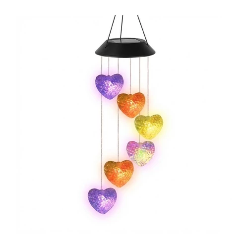 Napelemes LED Szélcsengő – Világító Szívek FL-003