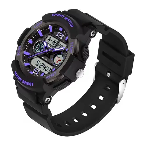 Női divatos quartz dupla kijelzős sport óra fekete-lila GH238501-FL