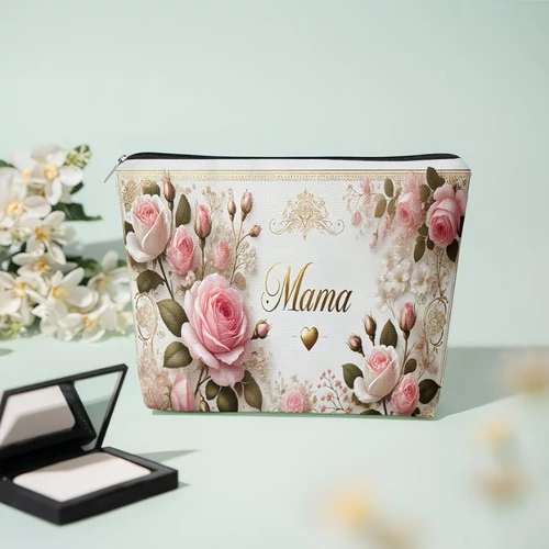 Cipzáras kozmetikai táska - Rózsás minta, Mama felirat PX11462106